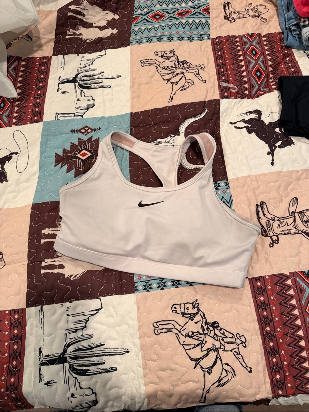 Nike White Racerback Sports Bra with Black Swoosh
